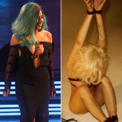 Lady Gaga Cleavy Bondage Gown Recalls Topless Bondage Polaroids from Japan
